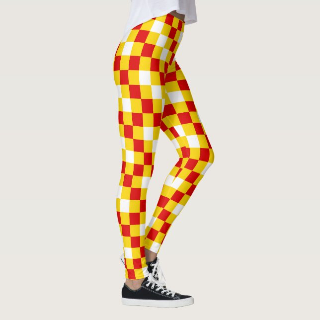 Red White Yellow Chequered Pattern Design  Leggings (Right)