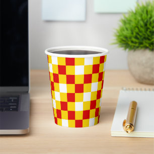 Red White Yellow Chequered Pattern Design  Paper Cups