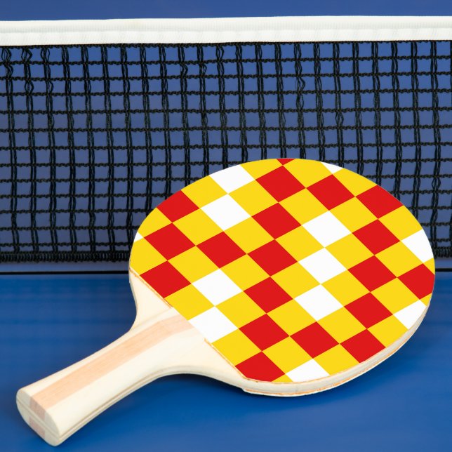 Red White Yellow Chequered Pattern Design  Ping Pong Paddle (Insitu)