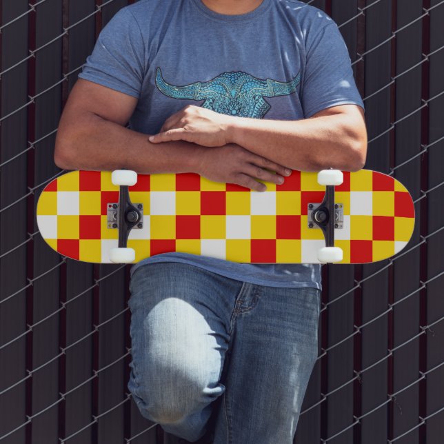 Red White Yellow Chequered Pattern Design  Skateboard (Outdoor 3)