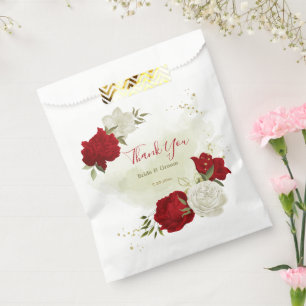 Red whitefloral greenery wedding favour bags