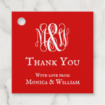 Red Wht Vine Script Monogram B&G Thank You DIY BG