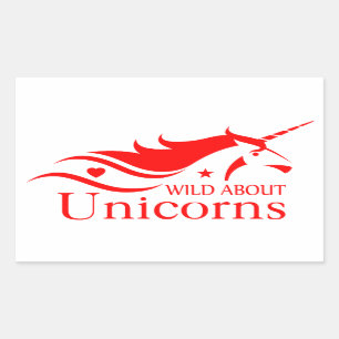 Red, Wild About Unicorns - Unicorn Rectangular Sticker