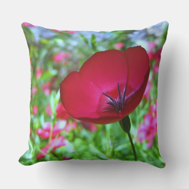 Red Wild Flower Outdoor Accent Pillow (Front)