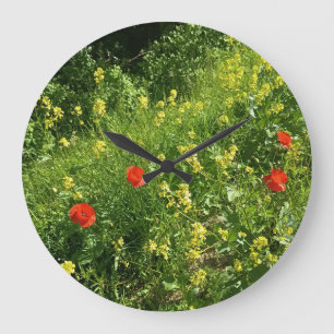 Red Wildflower Meadow Wall Clock