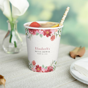 Red wildflowers Bridal Shower Paper Cups