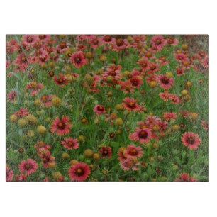 Red Wildflowers Firewheel Floral Art Glass Cutting Board