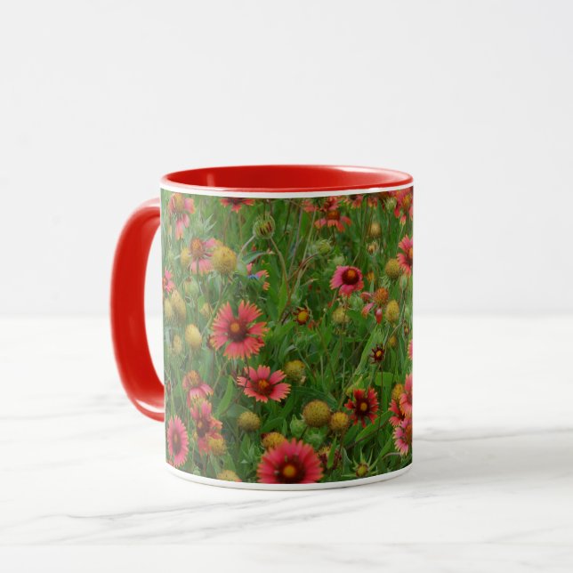 Red Wildflowers Floral Flower Mug Cup (Front Left)