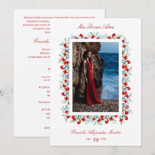 Red Wildflowers Garland Quinceañera Sophisticated Invitation