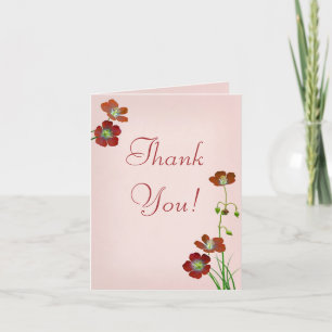 Red Wildflowers on Pink Wedding Thank You Card
