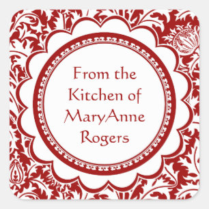 Red William Morris Canning Jar Food Labels