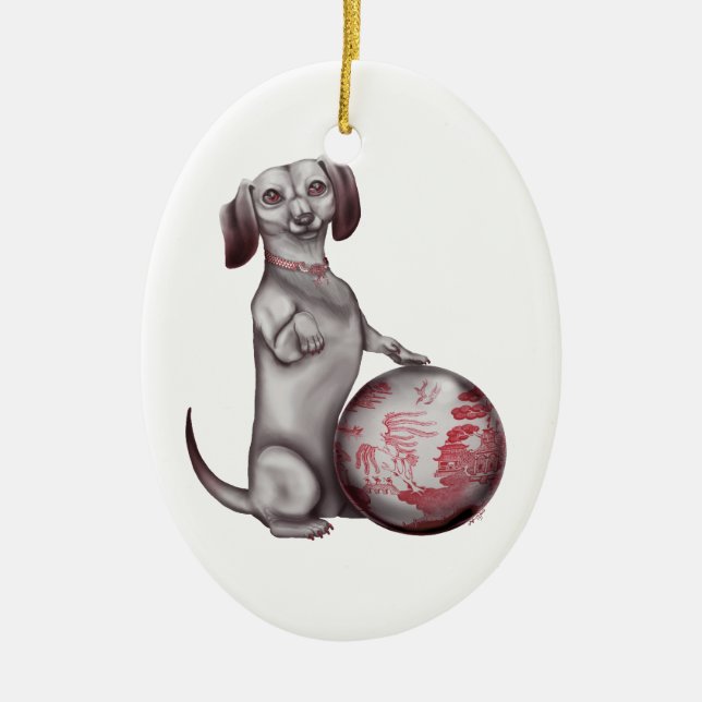 Red Willow Dachshund Ceramic Tree Decoration (Front)