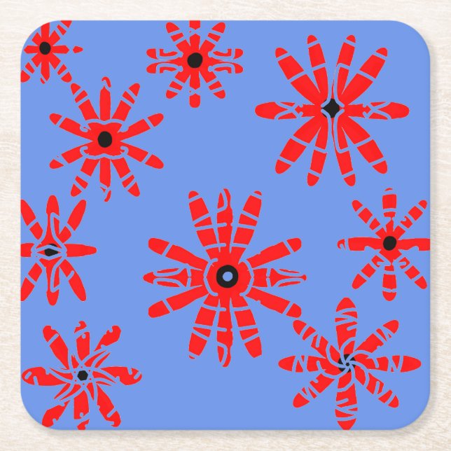 Red Windmills Square Paper Coaster (Front)
