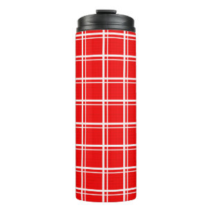 Red  Windowpane Plaid Grid Stripes Pattern Design Thermal Tumbler