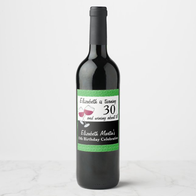 Red Wine, 30th Birthday Party Wine Label (Front)