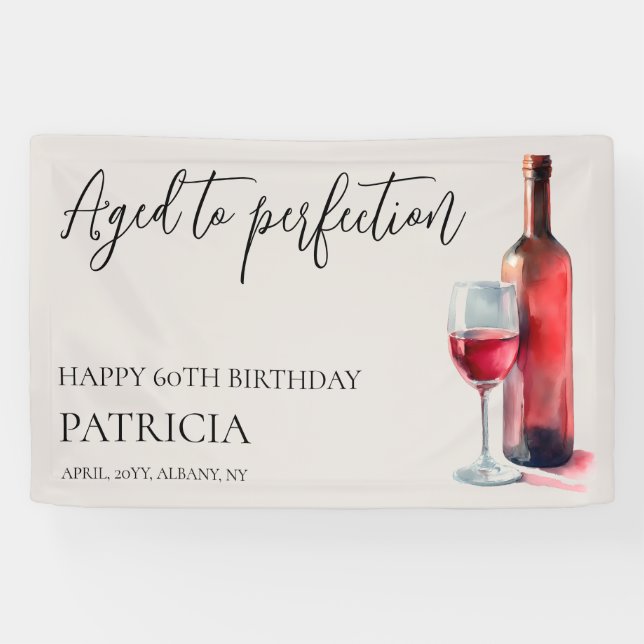 Red Wine Aged to Perfection 60th Birthday Party Banner (Horizontal)
