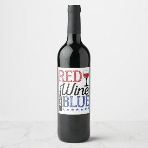 Red Wine and Blue 4th of July Drinking Wine Label