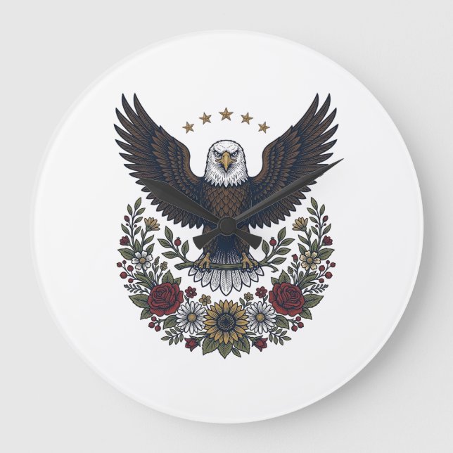 Red Wine and Blue Patriotic Wine Lover Large Clock (Front)