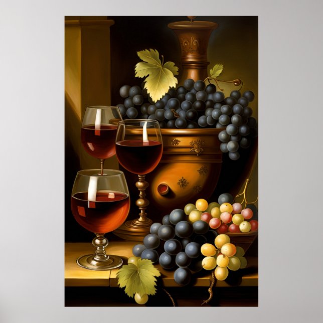 Red Wine And Grapes Poster (Front)
