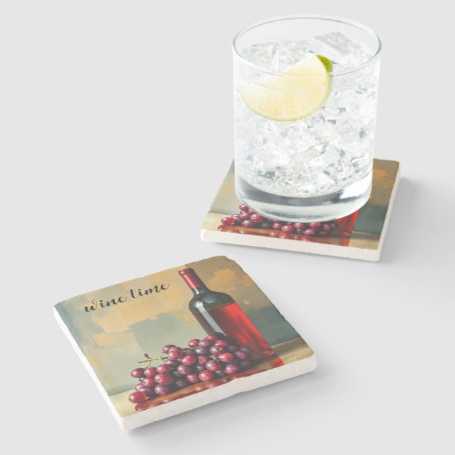 Red Wine and Grapes  Stone Coaster (Side)