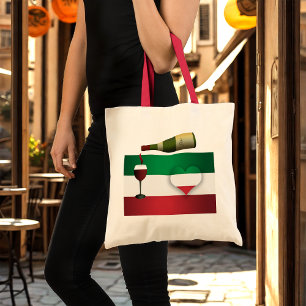 Red Wine And Italian Flag Tote Bag