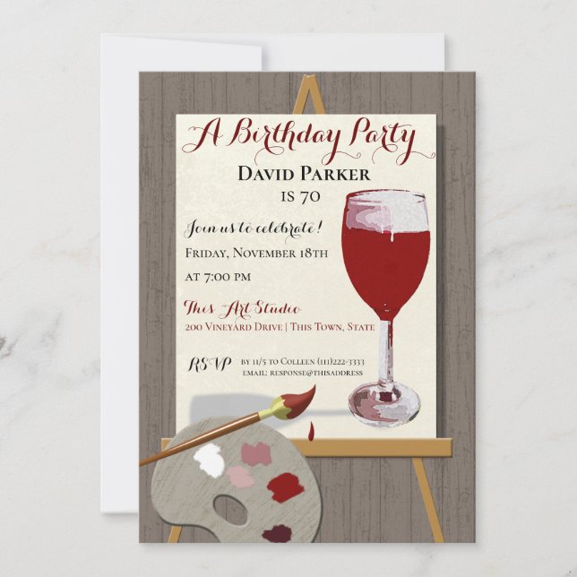 Red Wine and Painting Art Party Invitation (Front)