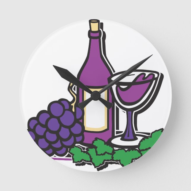 Red Wine and Purple Grapes Round Clock (Front)