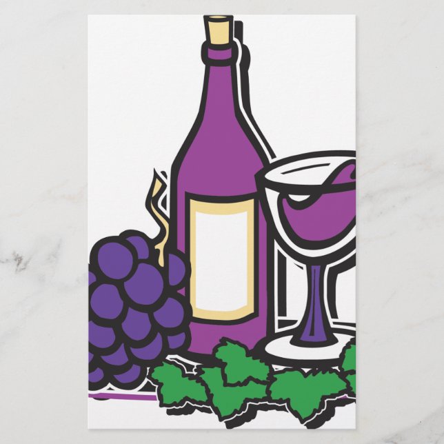 Red Wine and Purple Grapes Stationery (Front)