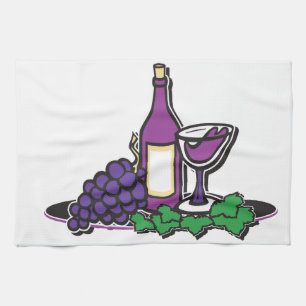 Red Wine and Purple Grapes Tea Towel