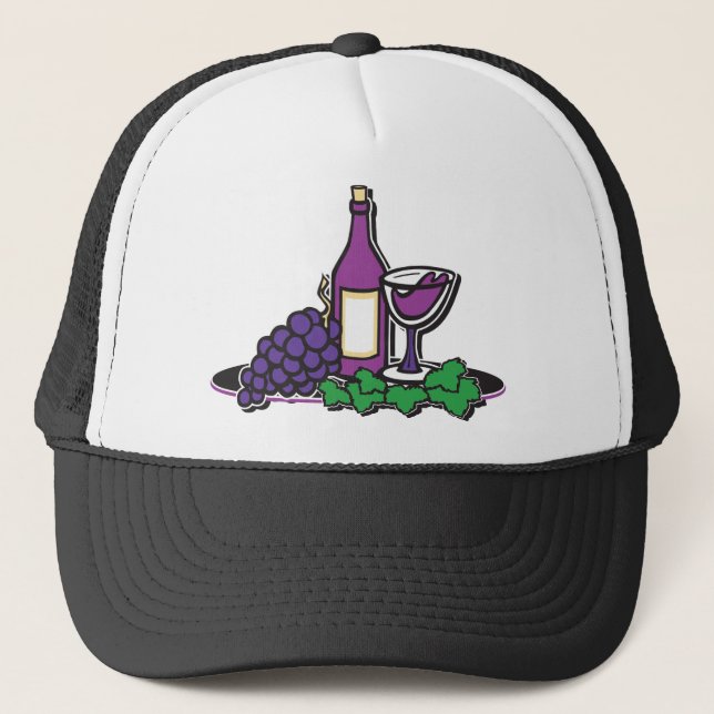 Red Wine and Purple Grapes Trucker Hat (Front)