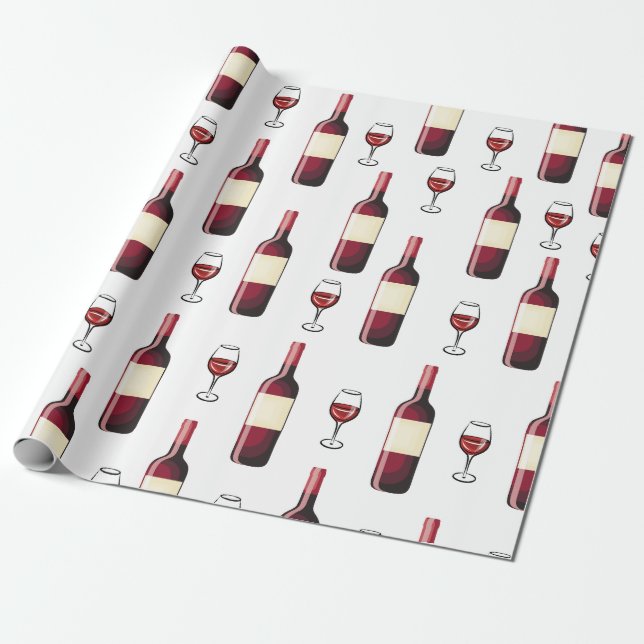 Red Wine and Wine Glass Wrapping Paper (Unrolled)