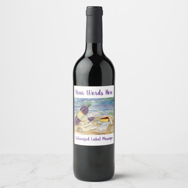 Red Wine Beach Party Custom Bottle Labels (Front)