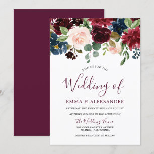 Red Wine Beautiful Burgundy Flowers Wedding Invite