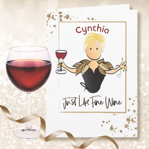 Red Wine Black Gold Sparkle for Her Fab Birthday Card