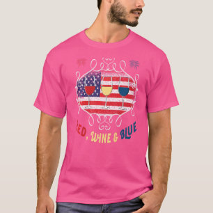 Red Wine Blue 4th July Drinking Wine Glasses Usa F T-Shirt