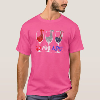 Red Wine Blue Wine Glasses Drinking Squad 4th Of T-Shirt