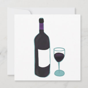 Red Wine Bottle And Glass Invitation
