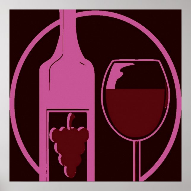Red Wine Bottle and Glass Poster (Front)