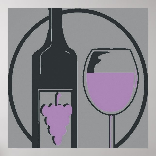 Red Wine Bottle and Glass Poster (Front)