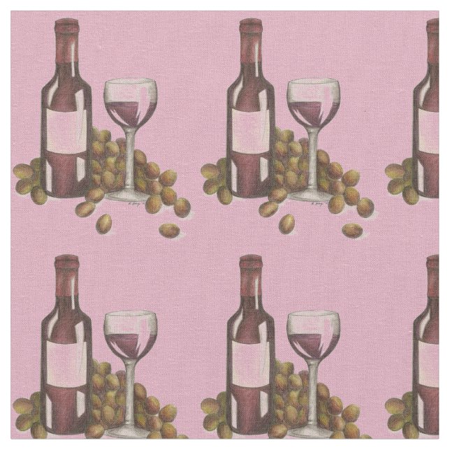 Red Wine Bottle Glass Grapes Wine Tasting Fabric (Close Up)