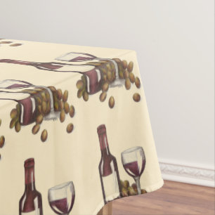 Red Wine Bottle Glass Grapes Winery Print Pattern Tablecloth