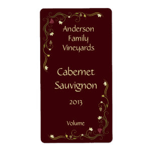 Red Wine Bottle Label with Grapevine Accent