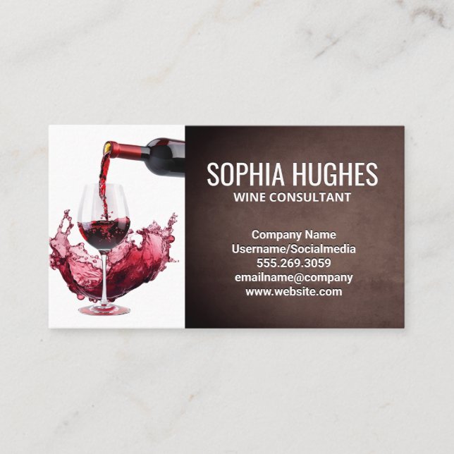 Red Wine Bottle Pour in Glass | Wine Splash Business Card (Front)