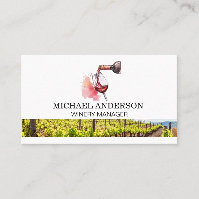 Red Wine Bottle Pour | Winery Vineyard Business Card (Front)