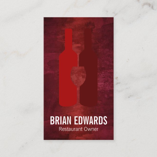 Red Wine Bottles and Class | Red Texture Business Card (Front)