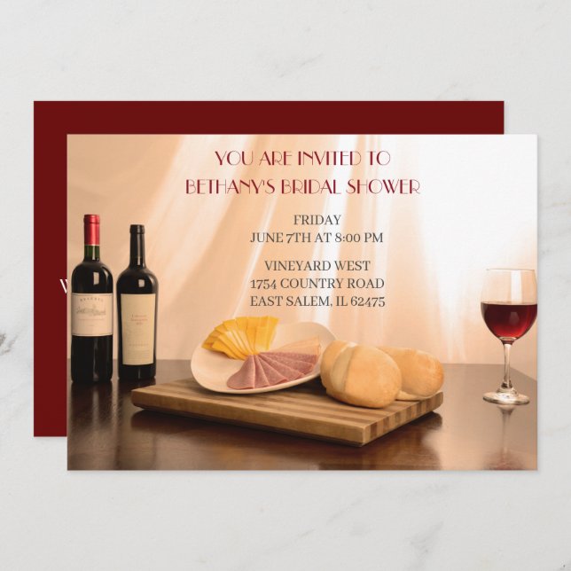 Red wine bridal shower Invitation (Front/Back)