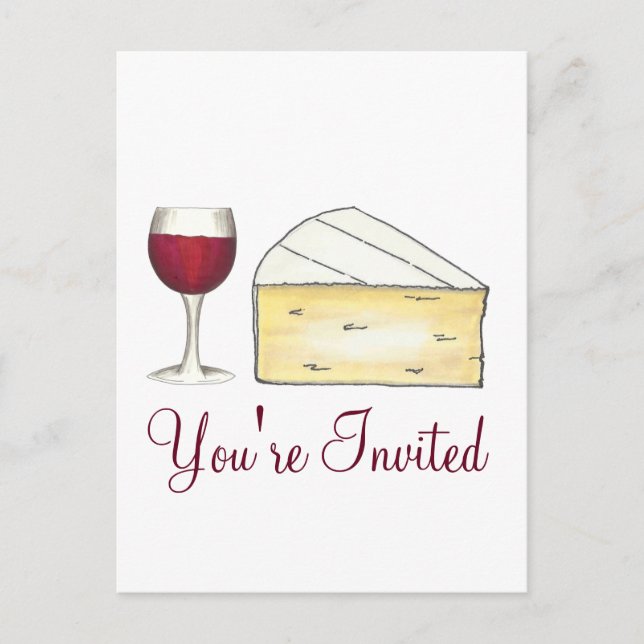 Red Wine Brie Cheese Cocktail Party Invitation (Front)