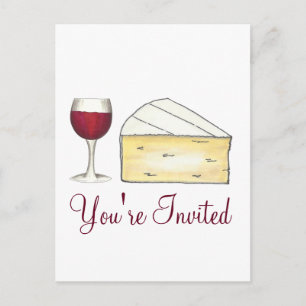 Red Wine Brie Cheese Cocktail Party Invitation Postcard