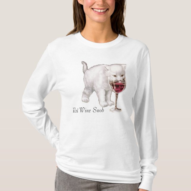 Red Wine Cat Snob T-Shirt (Front)