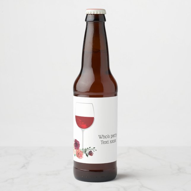 red wine, cheers birthday Beer Bottle Label (Front)